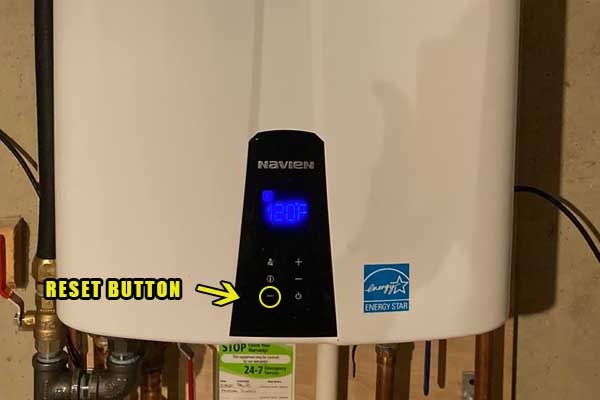  press the navien water heater reset button