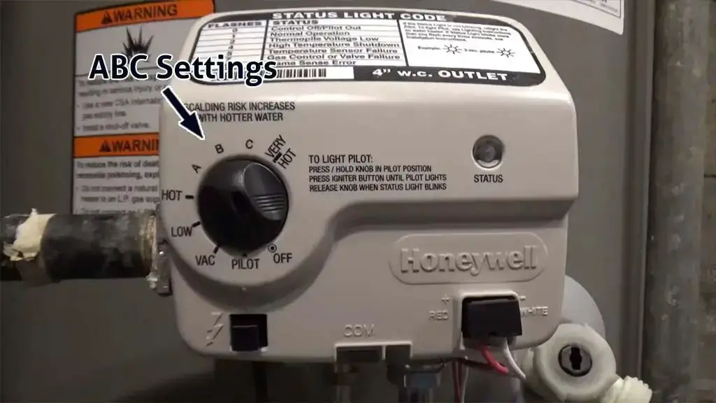ABC settings in honeywell water heater